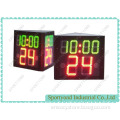 Three faces college shot clock with game time for basketball